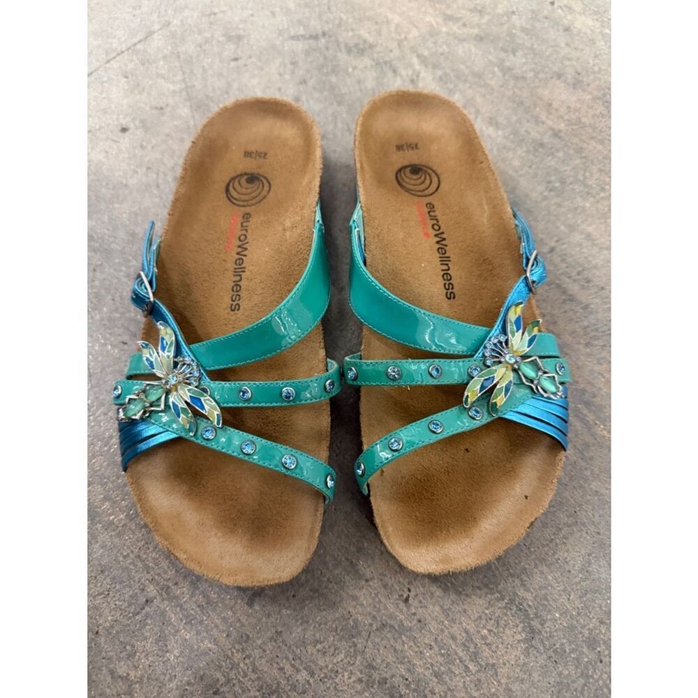 Teal Embellished Slide Sandals for Women